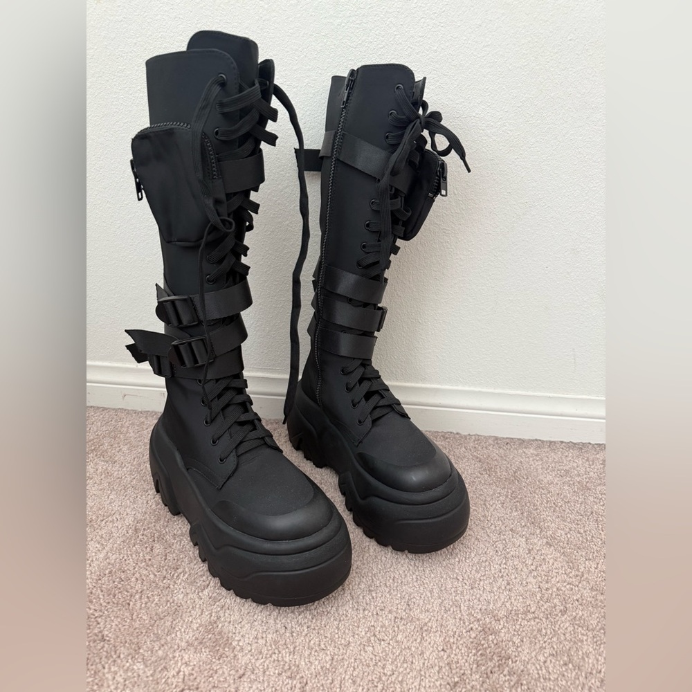 Poster Grl Mad Hustle Platform Knee High Combat Boots